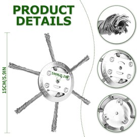 Nlvnmv 2 Pack Steel Wire Weed Brush, 150 MM Cutter Head with 6-Head Wire Grass Trimmer, 5 MM Bore Replacement for Garden, Lawn Mower, and Power Tool Trimmers