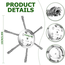 Nlvnmv 2 Pack Steel Wire Weed Brush, 150 MM Cutter Head with 6-Head Wire Grass Trimmer, 5 MM Bore Replacement for Garden, Lawn Mower, and Power Tool Trimmers