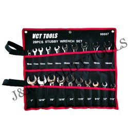 VCT 20 PC SAE STANDARD AND MM METRIC SIZE SIZED SHORT LENGTH END STUBBY WRENCH SET 7/16" to 1" and 10mm to 19mm