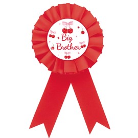 Cherry Big Brother Badge Pin, Pink Bows Happy Birthday Boy Button Pin, Red Rosette Sweet Berry Brother to Be Award Ribbon for Boy, She Is The Cherry on Top Themed Party Supplies