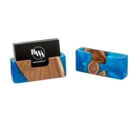 RWA resinwood.art - SMART - Best Business Card Holder, Unique Wooden Slim Display Card Holder for Office, Compact Desk Organizer, Home Desk Organizer and Accessory (Blue business card holder)