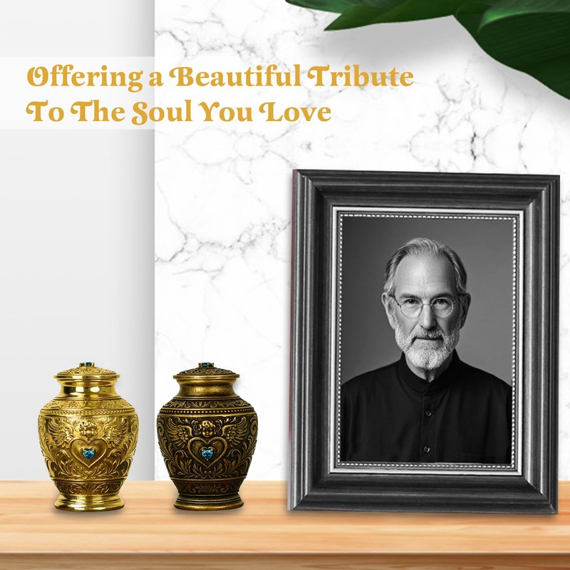 Premium Solid Brass Memorial Urn – Angel & Baroque Relief