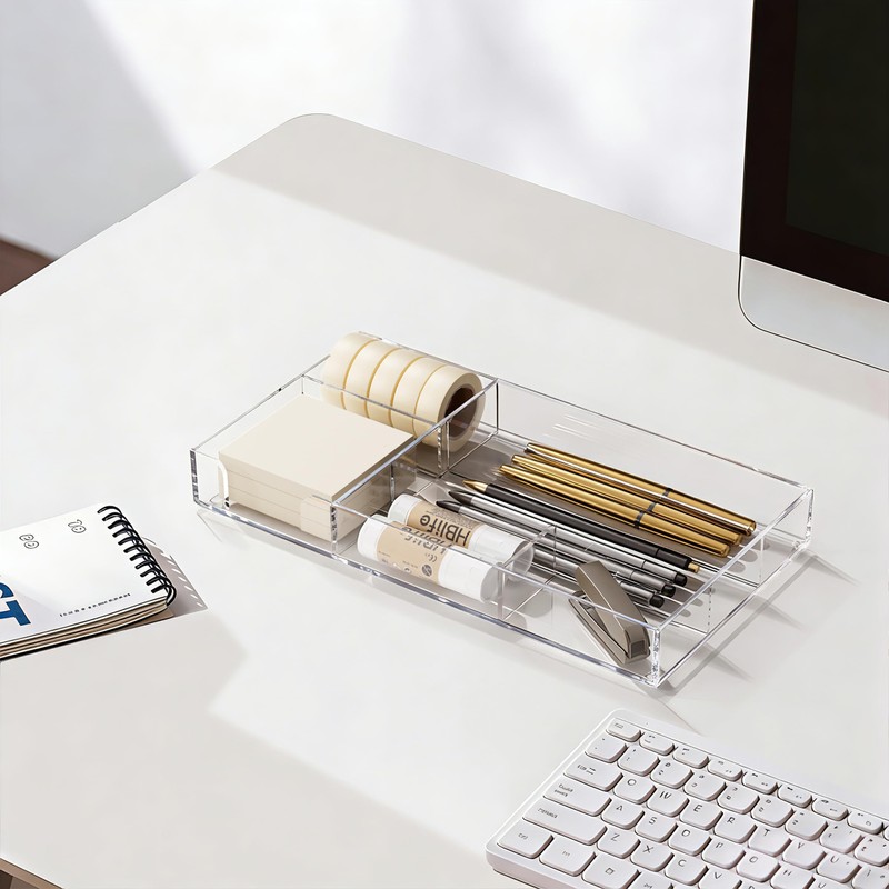 HBlife Acrylic Desk Drawer Organizer Tray with 6 Compartments, Small