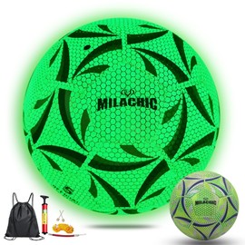 MILACHIC - Balón de fútbol que brilla en la oscuridad, tamaño 5, bolas de fútbol verdes luminosas, regalos para adolescentes, hombres, mujeres para entrenamiento de fútbol interior y exterior (con