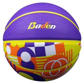 Baden | Legend Court Canvas | Creative Design Outdoor Rubber Game Basketball | Youth & Adult Size 5,6,7 (Size 5, Purple/Yellow/Orange)