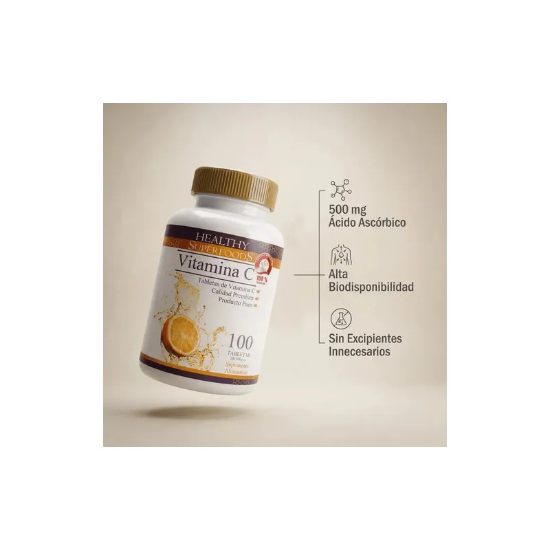 Vitamina C Premium 100 Tabletas 500mg Sabor Natural