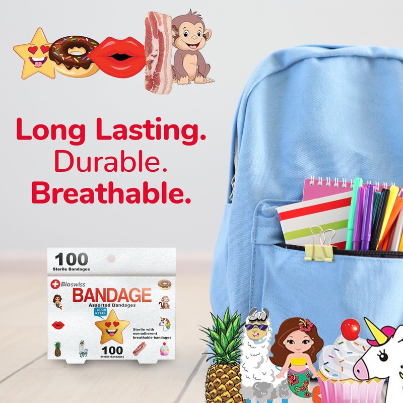BioSwiss Bandages, Assorted Animal, Fun, and Food Shaped Self Adhesive