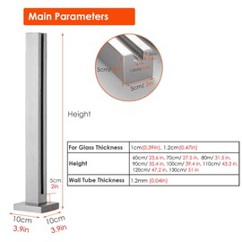WAMVZYX Stair Railing Handrail Gold Square Glass Railing Post, Stainless Steel Deck Glass Balustrade Post System with Fitting, for 10/12mm Thick Glass Panels(End Post,100cm/39.4 in)