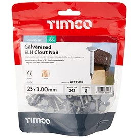 TimCo GEC25MB Galvanized ELH Clout Nails 25 x 3.00 - (0.5kg Bag), Silver