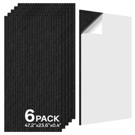 Keemute Acoustic 6 Pack Sound Absorbing Equidistant cutting Panels, 47.2” x 23.6” x 0.4” Self-Adhesive Noise Reduction Wall Panels for Office, Home Theater, Recording Studio(Black)