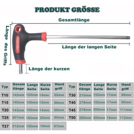 KEWAYO 9 Pieces T-Handle Wrench Set, 10-T50 Torx Key Set, Trx Allen Key with Cross Handles, T-Handle Wrench Set