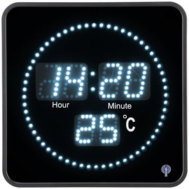 Lunartec LED Clock Wireless Wall Clock: Flat LED Wireless Table and Wall Clock, Temperature Display, White LEDs (Design Radio Wall Clock, Radio Wall Clock, Digital LED, Digital)