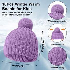 JaGely 20 Pcs Kids Beanie and Glove Set Winter Warm Hat and Gloves Unisex Knit Winter Hat with Pompom Full Fingers Knitted Ski Gloves for Boys Girls Gift Colorful