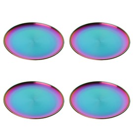Buyer Star Stainless Steel Serving Rainbow Plates Reusable Metal Plates Dinnerware 11.8 Inch Dishes for Party Picnic BBQ Camping Plate 4 Pack