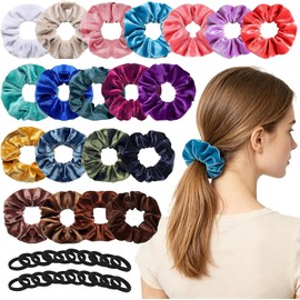 HEYMKGO Scrunchies para Mujer y Adolescente, Set de 40 Piezas con 20 Scrunchies de Terciopelo y 20 Ligas Elásticas, Accesorios Suaves para Coletas, Uso Diario, Cabello Largo y Grueso