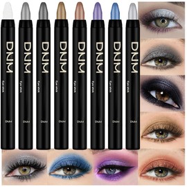 evpct 8Pcs Cream Eyeshadow Sticks Set for Eyes Waterproof, Pearl White Black Gray Khaki Royal Blue Vioiet Purple Silver Shimmer Eye shadow Highlighter Stick Pencil Pen Bulk sombras en crema para ojos