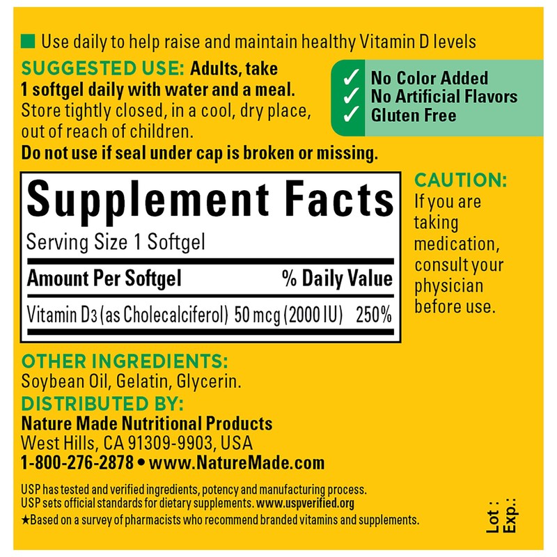 Nature Made Vitamin D3 2000 IU (50 mcg), Vitamin D