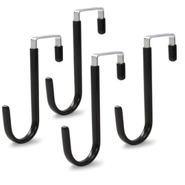 4 Pieces Over Door Hooks, Door Hangers, Plastic Thickening, Fits Under 3.7cm Door Widths Like Over Cabinet Hooks, Coat Hooks (Black)