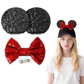 SDGCMNY Magnetic Mouse Ears with Bow, Hat Clips for Caps & Hats. Festive Accessories for Theme Parks, Princess Birthday Parties Gift