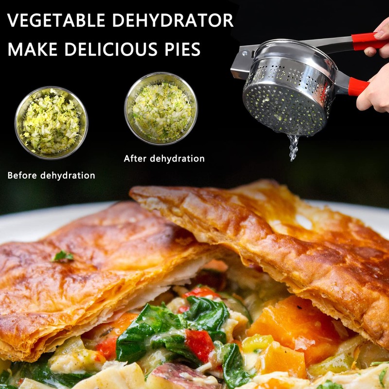 ZECARFA 13.5oz Stainless Steel Vegetable Squeezer, Non-Slip Red Silicone Handle,