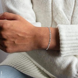 ChicSilver Womens Figaro Bracelet Minimalist Everyday Jewelry 3MM Figaro Chain Sterling Silver Bracelet Dainty Adjustable Link Chain Bracelet Birthday Gifts