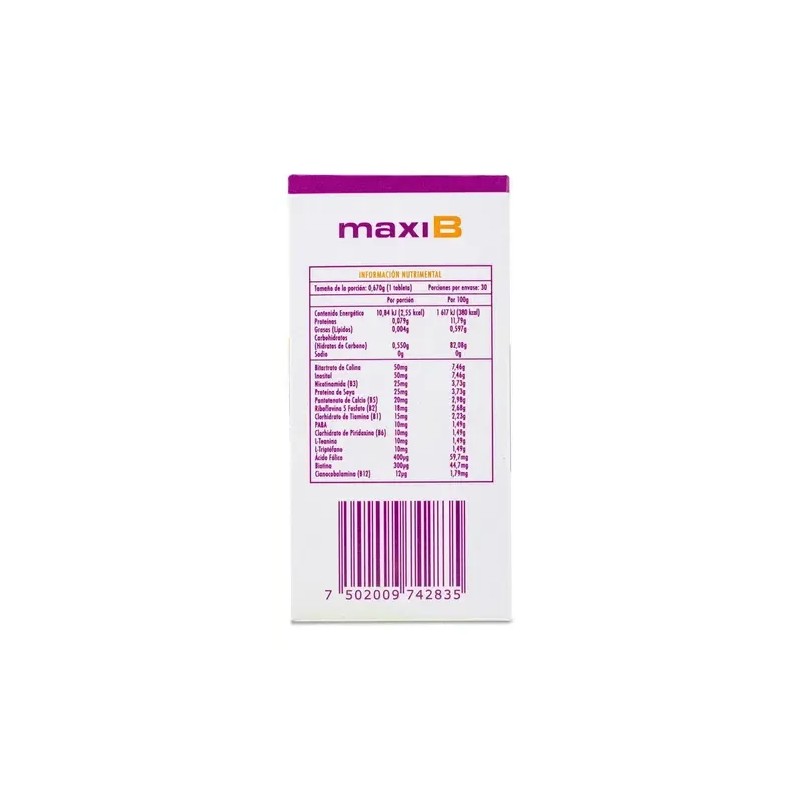 Maxib 30 Tab 670 Mg Vitamina B, Teanina Y Triptofano