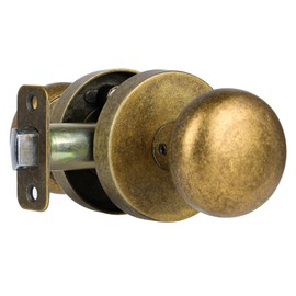 Passage Interior Door Knobs Antique Brass Bronze Door Knob for Hall and Kitchen No-Locking Vintage Round Design Door Handle, Zinc Alloy 1 Pack