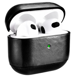 EUKUS for AirPods3 Case, 2021 for AirPods 3rd Generation, Leather Protective Case, Retro Fashion, Full Protection, Drop Proof, Shockproof, Lightweight, Easy to Carry, Supports Wireless Charging, LED