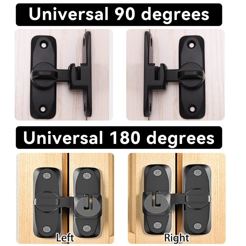 GIONAR Black gate Lock, Sliding Door Lock - 90/180 Degree