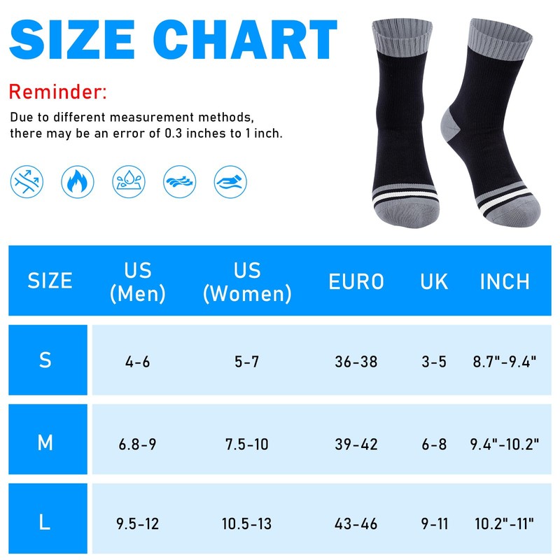 BBXWANG Unisex Waterproof Socks, Dark Grey-Black