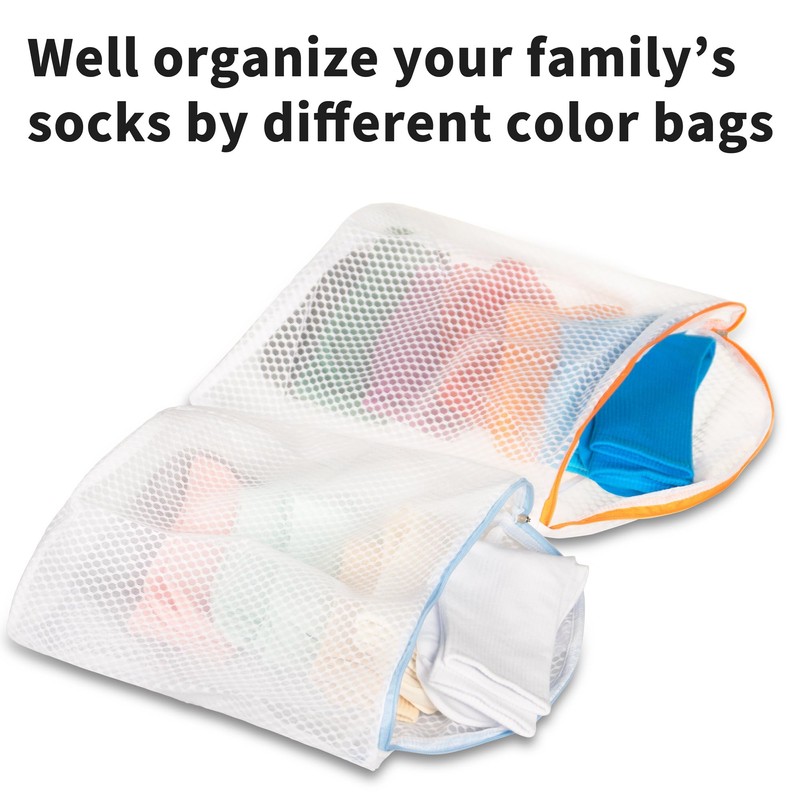 5Pcs Hanging Laundry Bags for Socks with S Hooks,12 X