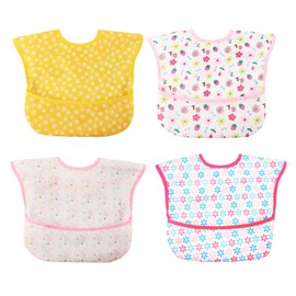 Norinori Baby bibs Waterproof Feeding bib - Starter Bib with Catcher Pocket For Todder Infants Washable Soft 4Pac 6-24M