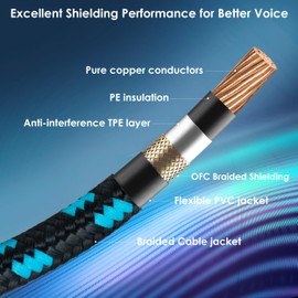 CeMeow Guitar Cable 20ft Right Angle Guitar Amp Cord 1/4 Inch Instrument Cable with Braided Tweed and Anti-Kinking Design for Guitar Bass Amp, Black & Blue