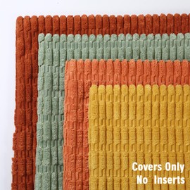 Breling 4 Pack Orange Decorative Throw Pillow Covers 18x18 Inch Boho Corduroy Throw Pillow Cases Fall Soft Striped Pillows Covers Rustic Modern Farmhouse Home Cushion Case for Sofa Couch Bedroom Home