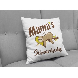 LIEBTASTISCH Kissen mit Spruch - Mama´s Schnarchecke - Faultier - Kissenbezug mit Füllung - Muttertag - Geburtstag - Geschenk Beste Mama - Deko Kissen - weiß 40cmx40cm