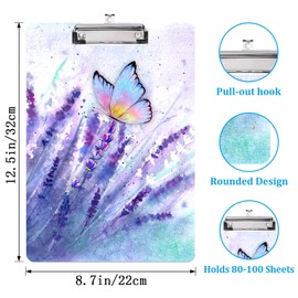 Colorful Butterfly Plastic Clipboards with Low Profile Clip 12.5 x 8.7 Inch Multi Color Plastic Clipboards - Clear Clipboards Bulk Classroom Holds 100 Sheets