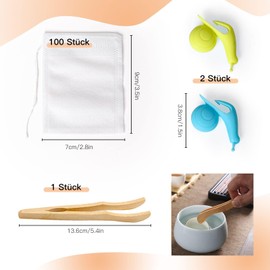 100 Non-Woven Tea Bags for Loose Leaf Tea, Coffee, Herbs & Spices | Drawstring Filter Bags with Tea Clip + 2 Storage Holders | 7x9cm Reusable, Biodegradable (100 Count)