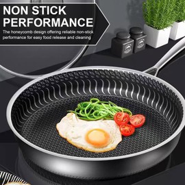 Yuehuam Non Stick Frying Pans with lid, 10 inch Nonstick Stainless Steel Skillets, Dishwasher and Oven-Safe Chef Pan, Detachable Handle, Compatible Induction/Ceramic/Gas Cooktops, PFOA Free Cookware