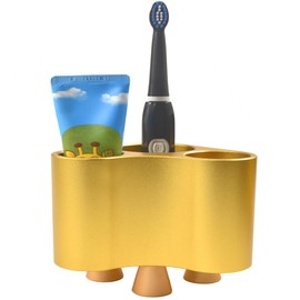 Meinvcisi Solid Aluminum Alloy Bathroom Countertop Organizer Electric Toothbrush Holders Toothpaste Storage Stand Shower Brush Holder Bathroom Accessories for Family, Kids. 3Legs 3Slots Divider, Gold.