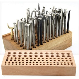 98 Holes Leather Hole Stand, Leather Craft Tool Wooden Shelf Leather Stamp Storage Box Wooden Punch Tool Stand Holder Accessories