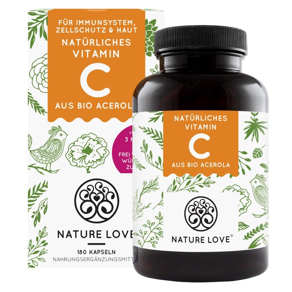 Natural Vitamin C in Organic Quality 180 Capsules, 3 Months’ Supply Made from organic acerola extract, rich in bioflavonoids and highly bioavailable. Laboratory tested, vegan and made in Germany.