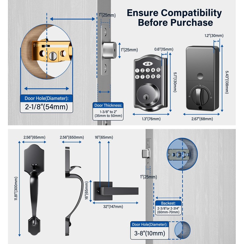 zafano Door Lock with 2 Lever Handles - Keyless Entry