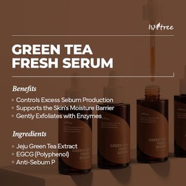 ISNTREE Suero Facial Green Tea Fresh Serum - Coreano con Té Verde de Jeju, Control de Grasa y Equilibrio de Hidratación, Piel Grasa, 50 ml