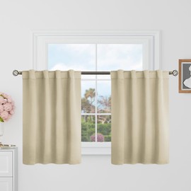 BGment Short Curtains 36 Inch Length for Small Windows - 34 x 36 inch Curtains Rod Pocket and Back Tab Thermal Insulated Room Darkening Curtain for Kitchen/Cafe Room, 2 Window Panels, Beige