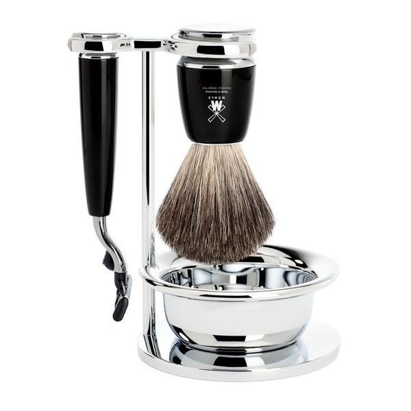 Mühle Rytmo Series Shaving Set with Bowl Bristles Pure Badger Hair Shaving Brush – Gillette® Mach3 ® High-grade Resin/Black