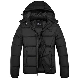 FARVALUE Mens Winter Coats Warm Puffer Jacket Thicken Winter Parka Padded Outwear with Hood Black Small