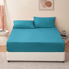 RUIKASI King Fitted Sheet Deep - Teal Bottom Sheet for Kingsize Bed with 40cm 16 Inches Extra Deep Sided Pocket, Soft Microfiber Bedsheet Ultra Deep Fit with Mattress