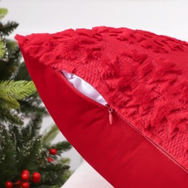 Ohok Set of 2 Christmas Cushion Covers, Soft Decorative Cushion Covers, Modern Decorative Cushion Cover Set, Christmas Decoration for Sofa, Couch, Living Room, Bedroom (Plush Snowflake Red, 30 x 50