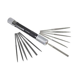 Mini File Set - 13 Pieces - Suitable for Very Fine Work - Handle with Integrated Storage Sleeve and Pocket Clip - C335906