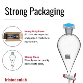 American Fristaden Lab 125 mL Separatory Funnel with PTFE Stopcock Valve | Lab Quality Borosilicate Glass | 24/29 Joint Size | Separation Funnel for Lab Use (Transparent Glass, 125ml)